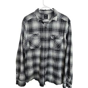 RVCA Flannel Shirt Black White Plaid Button Front Long Sleeve Shirt Men XL